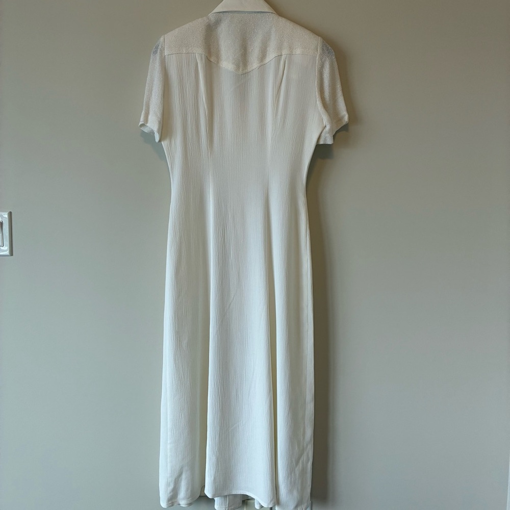 Linen blend Y2K white button down dress with faux cropped blazer 90s vintage - Picture 9 of 13